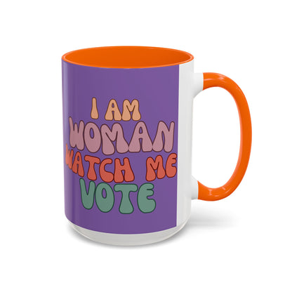 I Am Woman Watch Me Vote Light Purple Accent Mug by theGreenDragonTavern.shop