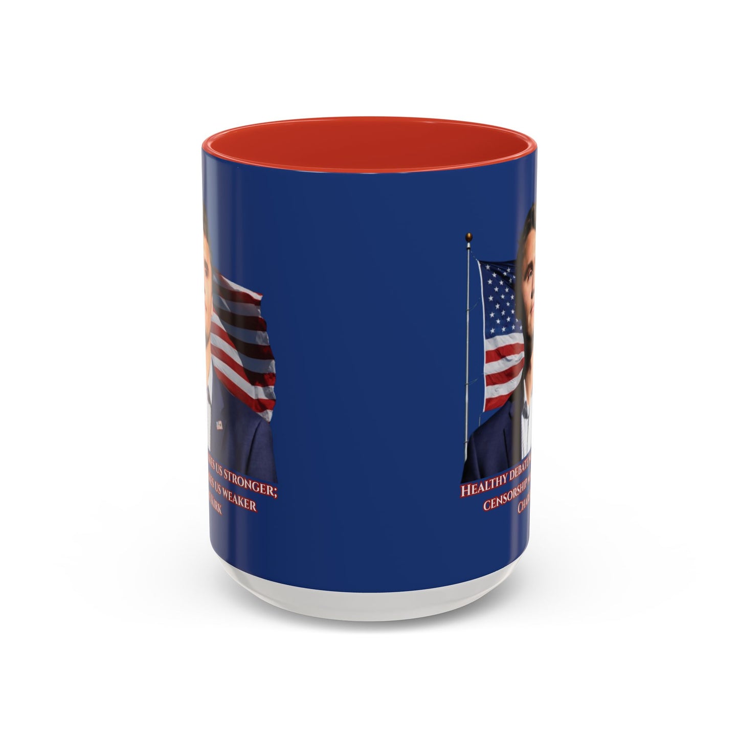 Charlie Kirk, Healthy Debate Blue Accent Mug by theGreenDragonTavern.shop