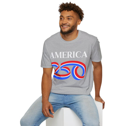 America 250 White font, Light colors, Unisex T-Shirt by theGreenDragonTavern.shop