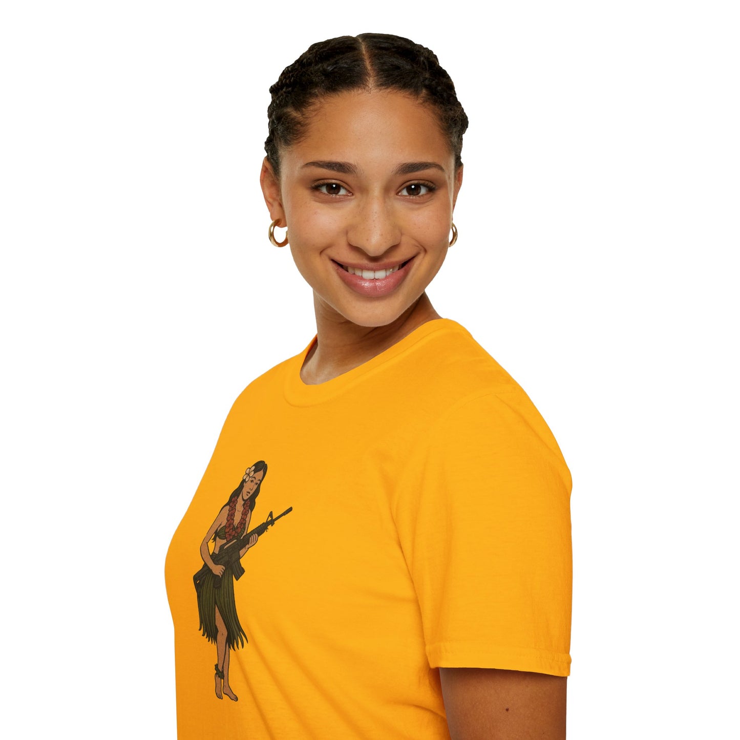 Hula Girl Packin' Heat Light colors Unisex T-Shirt by theGreenDragonTavern.shop