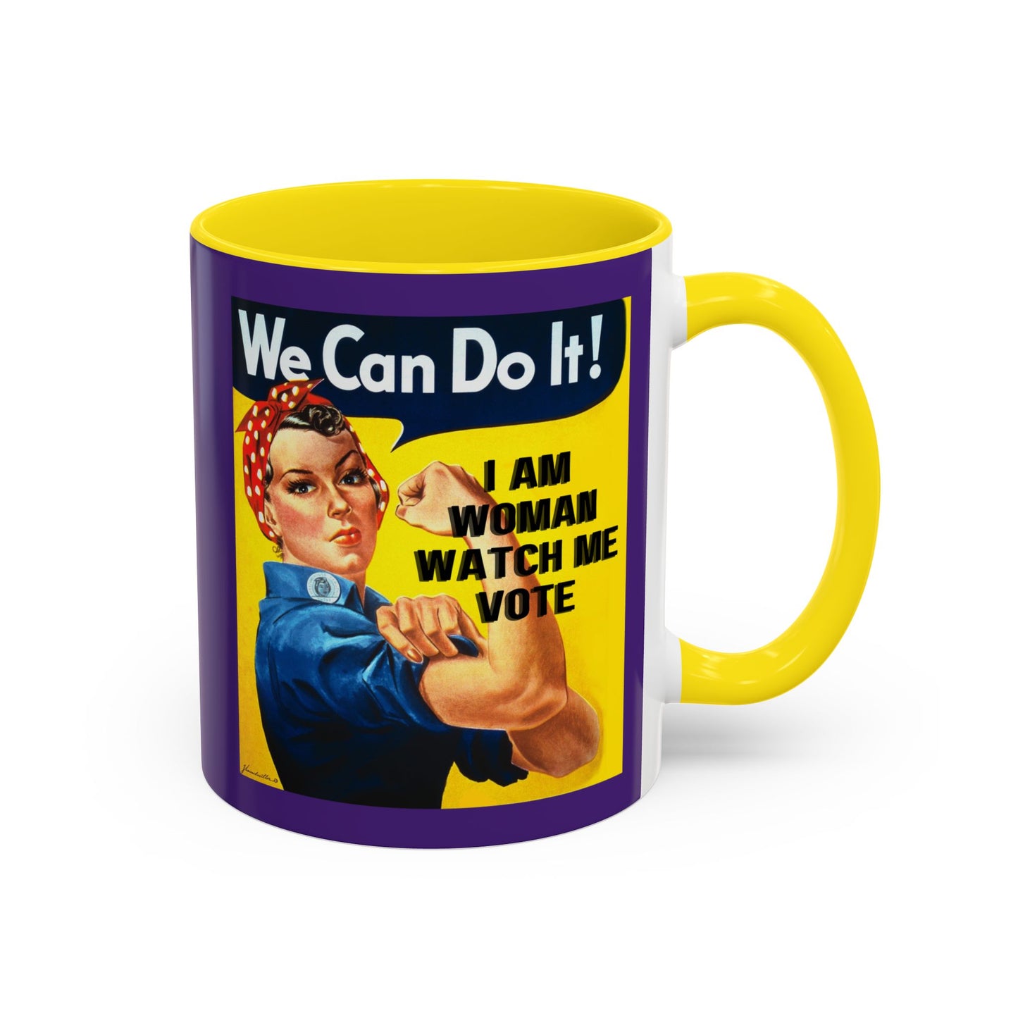 I Am Woman Watch Me Vote Rosie Dark Purple Accent Mug by theGreenDragonTavern.shop