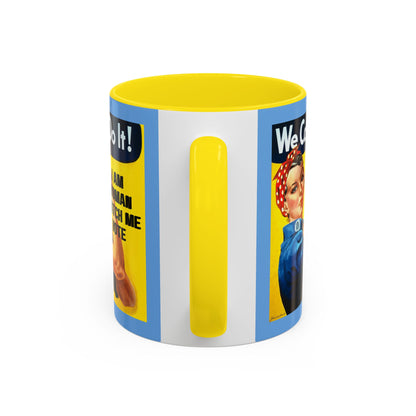 I Am Woman Watch Me Vote Rosie Light Blue Accent Mug by theGreenDragonTavern.shop