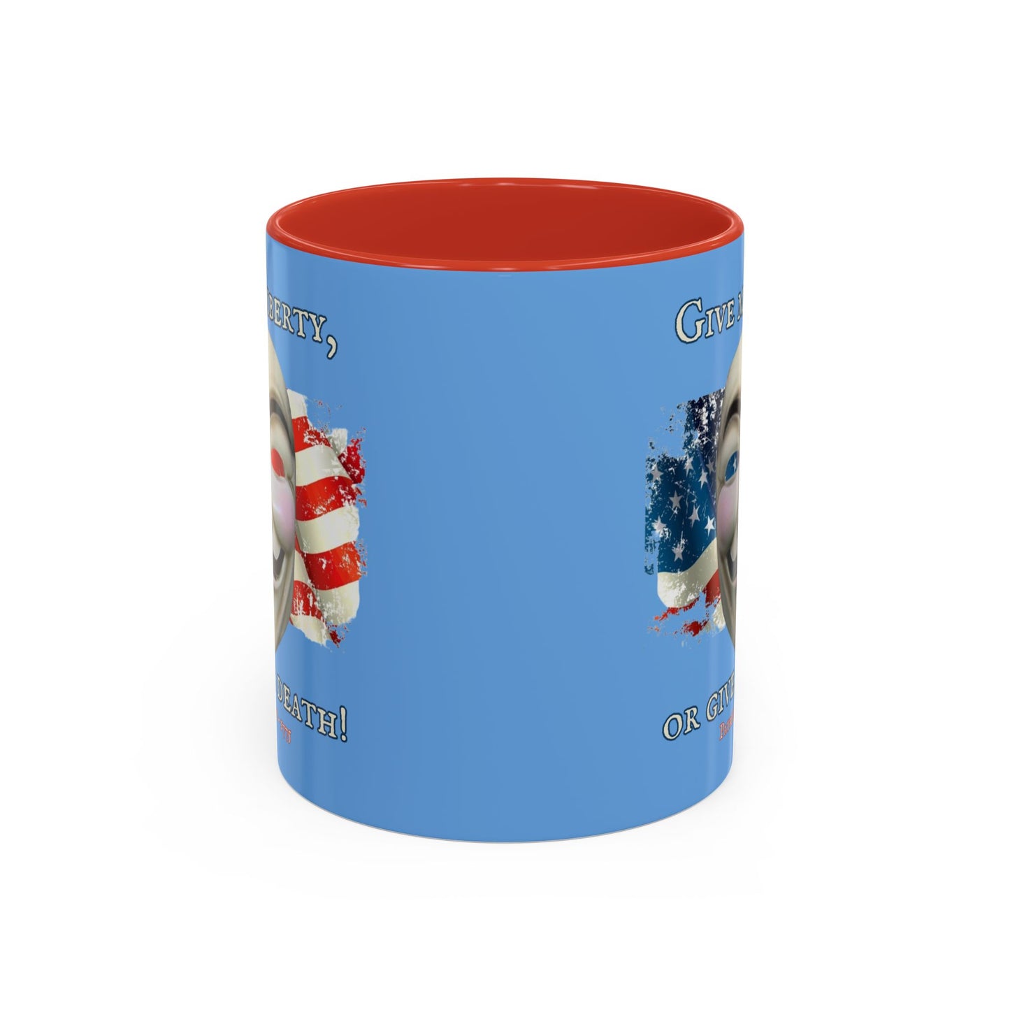 Vendetta, "Give me liberty, or give me death!" Blue Accent Mug by theGreenDragonTavern.shop