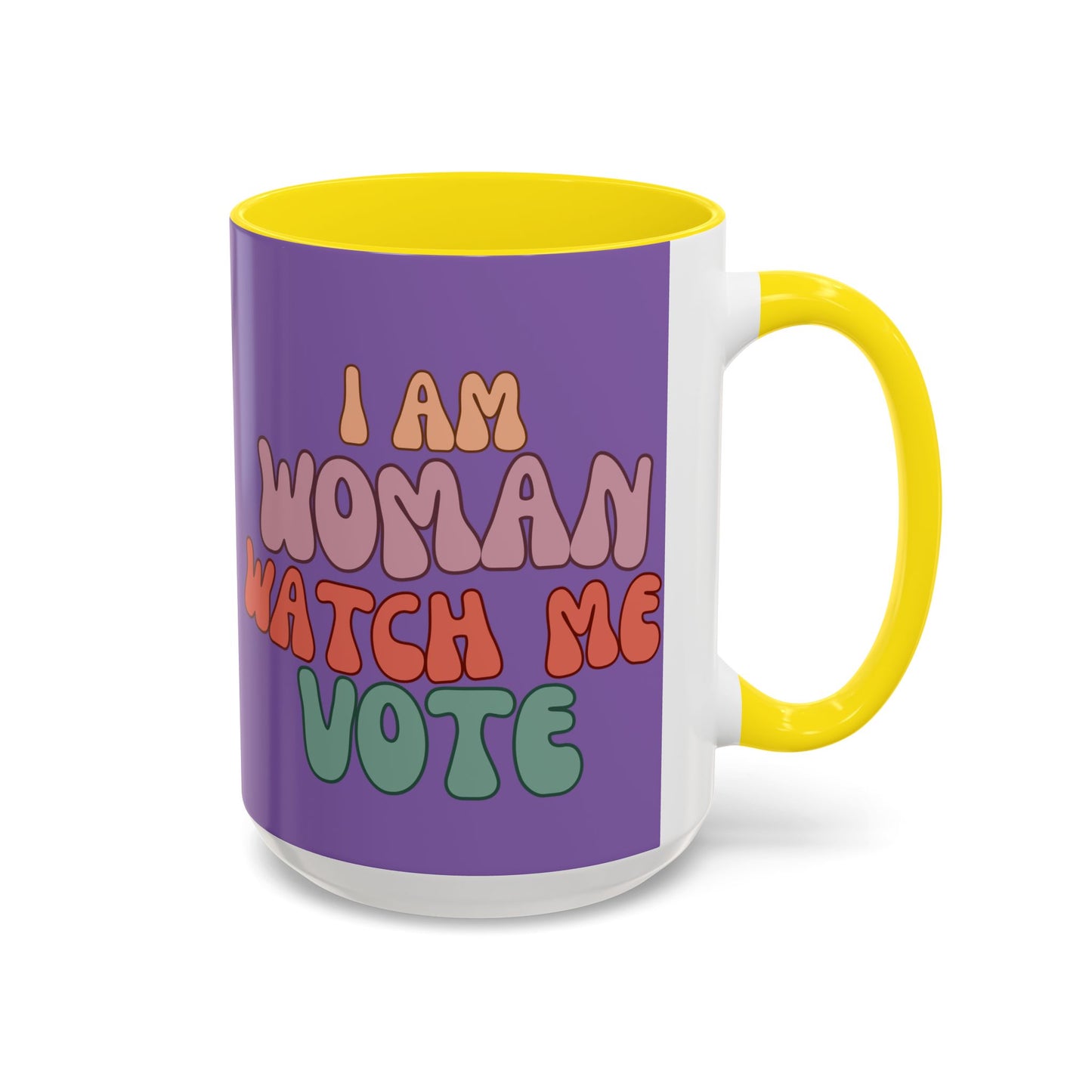 I Am Woman Watch Me Vote Purple Accent Mug by theGreenDragonTavern.shop