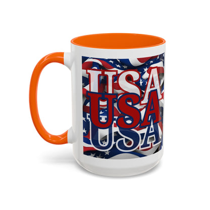 USA Red font Center Patriot White Accent Mug by theGreenDragonTavern.shop