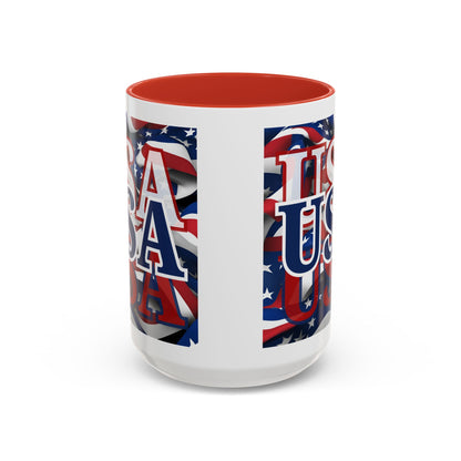 USA Blue font Center Patriot White Accent Mug by theGreenDragonTavern.shop