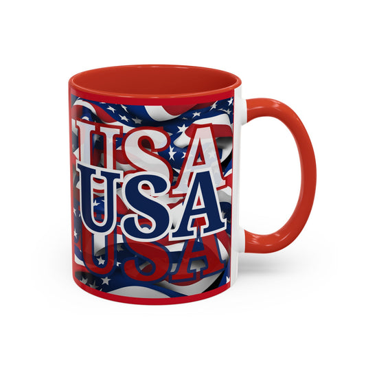 USA Blue font Center Patriot Red Accent Mug by theGreenDragonTavern.shop