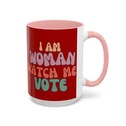 I Am Woman Watch Me Vote Red Accent Mug by theGreenDragonTavern.shop