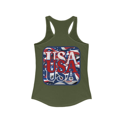 2-sided, RED White and Blue USA Patriot Women's Racerback Tank Top by theGreenDragonTavern.shop
