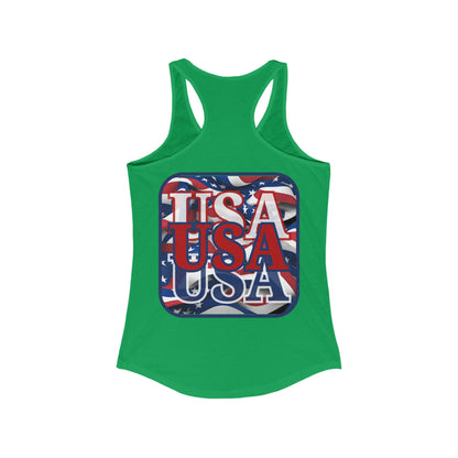 2-sided, RED White and Blue USA Patriot Women's Racerback Tank Top by theGreenDragonTavern.shop