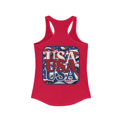 2-sided, RED White and Blue USA Patriot Women's Racerback Tank Top by theGreenDragonTavern.shop