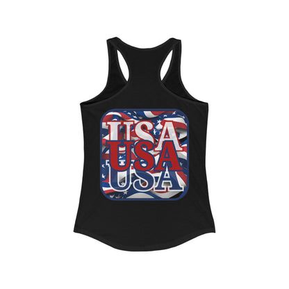 2-sided, RED White and Blue USA Patriot Women's Racerback Tank Top by theGreenDragonTavern.shop