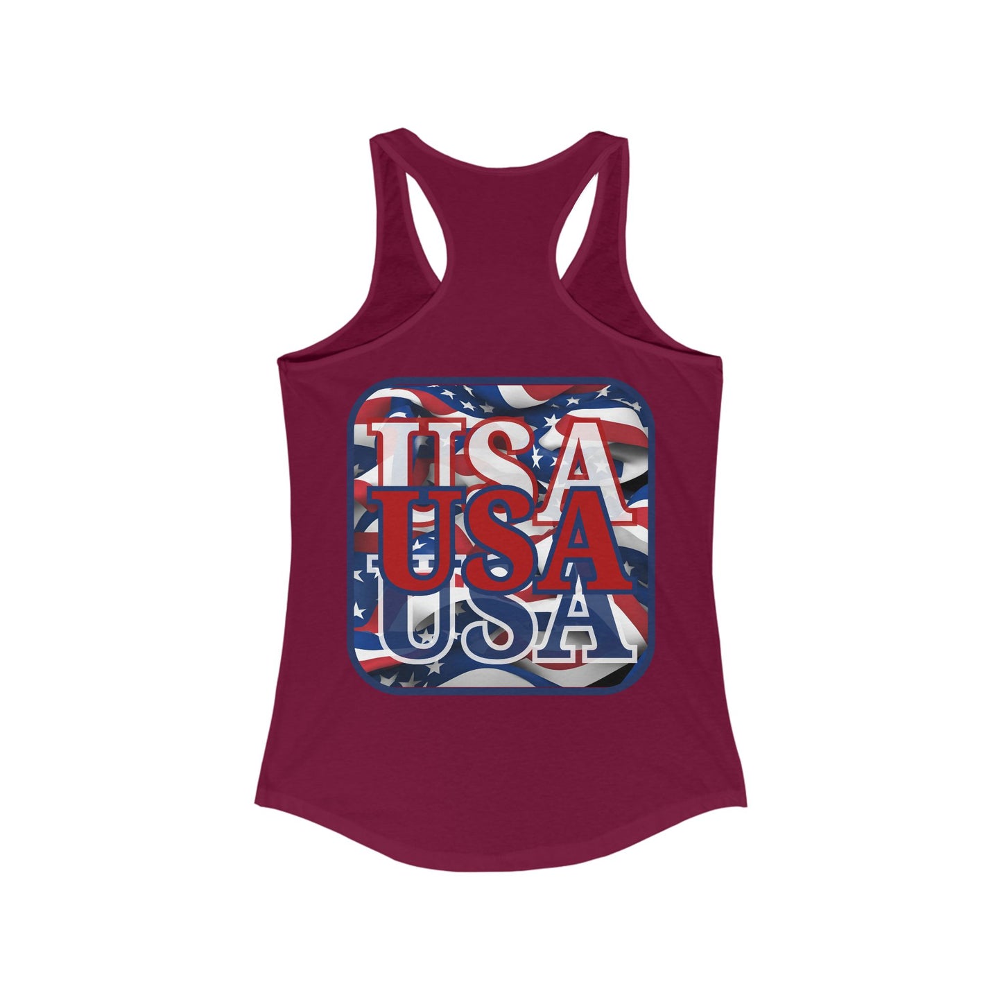 2-sided, RED White and Blue USA Patriot Women's Racerback Tank Top by theGreenDragonTavern.shop