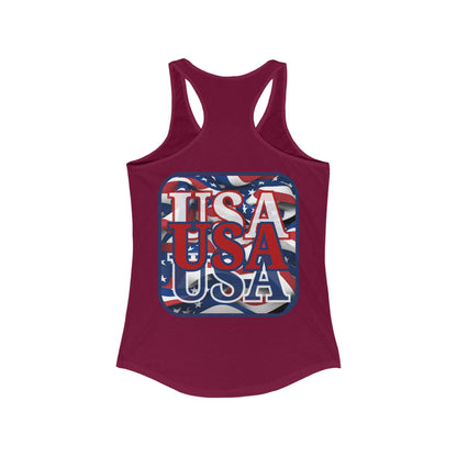 2-sided, RED White and Blue USA Patriot Women's Racerback Tank Top by theGreenDragonTavern.shop