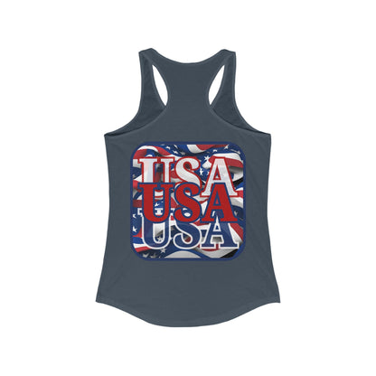 2-sided, RED White and Blue USA Patriot Women's Racerback Tank Top by theGreenDragonTavern.shop