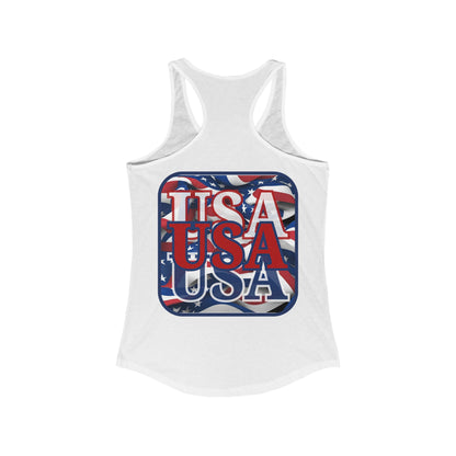 2-sided, RED White and Blue USA Patriot Women's Racerback Tank Top by theGreenDragonTavern.shop