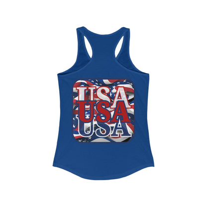 2-sided, RED White and Blue USA Patriot Women's Racerback Tank Top by theGreenDragonTavern.shop