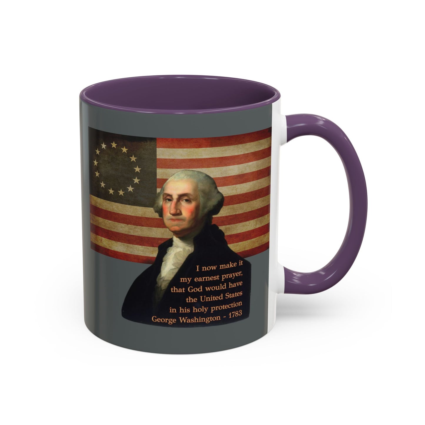 Washington's Earnest Prayer Grey Accent Mug by theGreenDragonTavern.shop