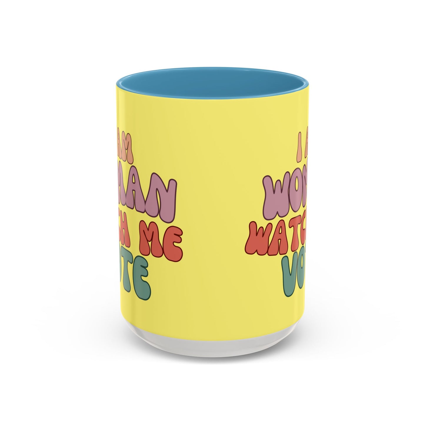 I Am Woman Watch Me Vote Yellow Accent Mug by theGreenDragonTavern.shop