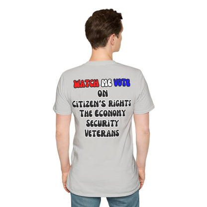 2-sided, I Am Woman Watch Me Vote Light colors Unisex T-Shirt by theGreenDragonTavern.shop