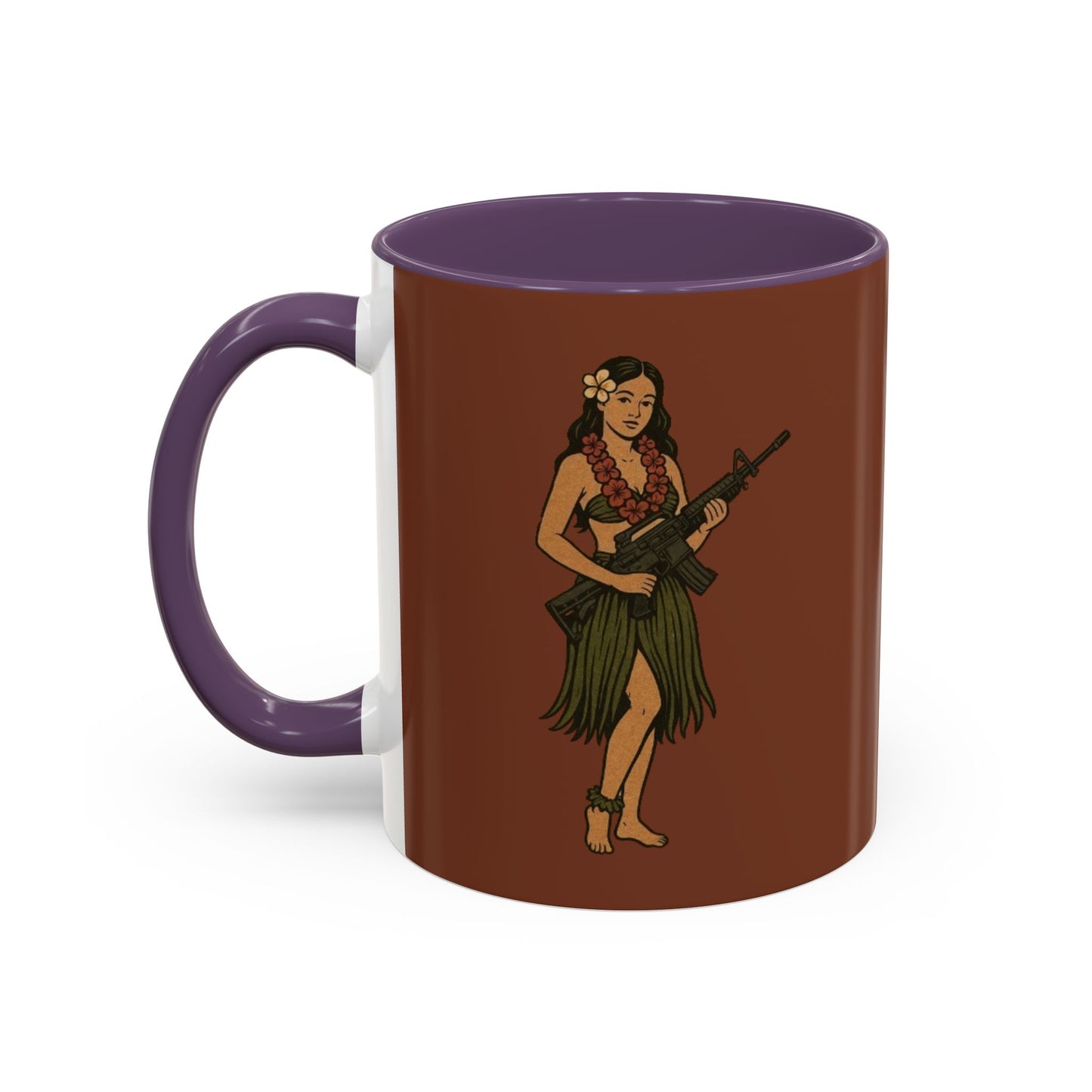 Hula Girl Packin' Heat Brown Accent Mug by theGreenDragonTavern.shop