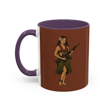 Hula Girl Packin' Heat Brown Accent Mug by theGreenDragonTavern.shop