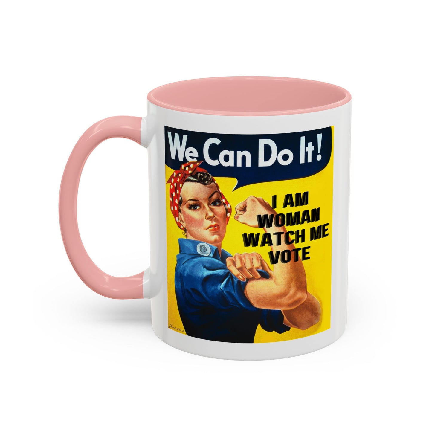 I Am Woman Watch Me Vote Rosie White Accent Mug by theGreenDragonTavern.shop