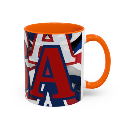 USA! USA! USA Red font Patriot Red Accent Mug by theGreenDragonTavern.shop