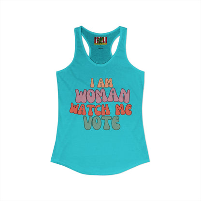 I Am Woman Watch Me Vote Women's Racerback Tank Top by theGreenDragonTavern.shop