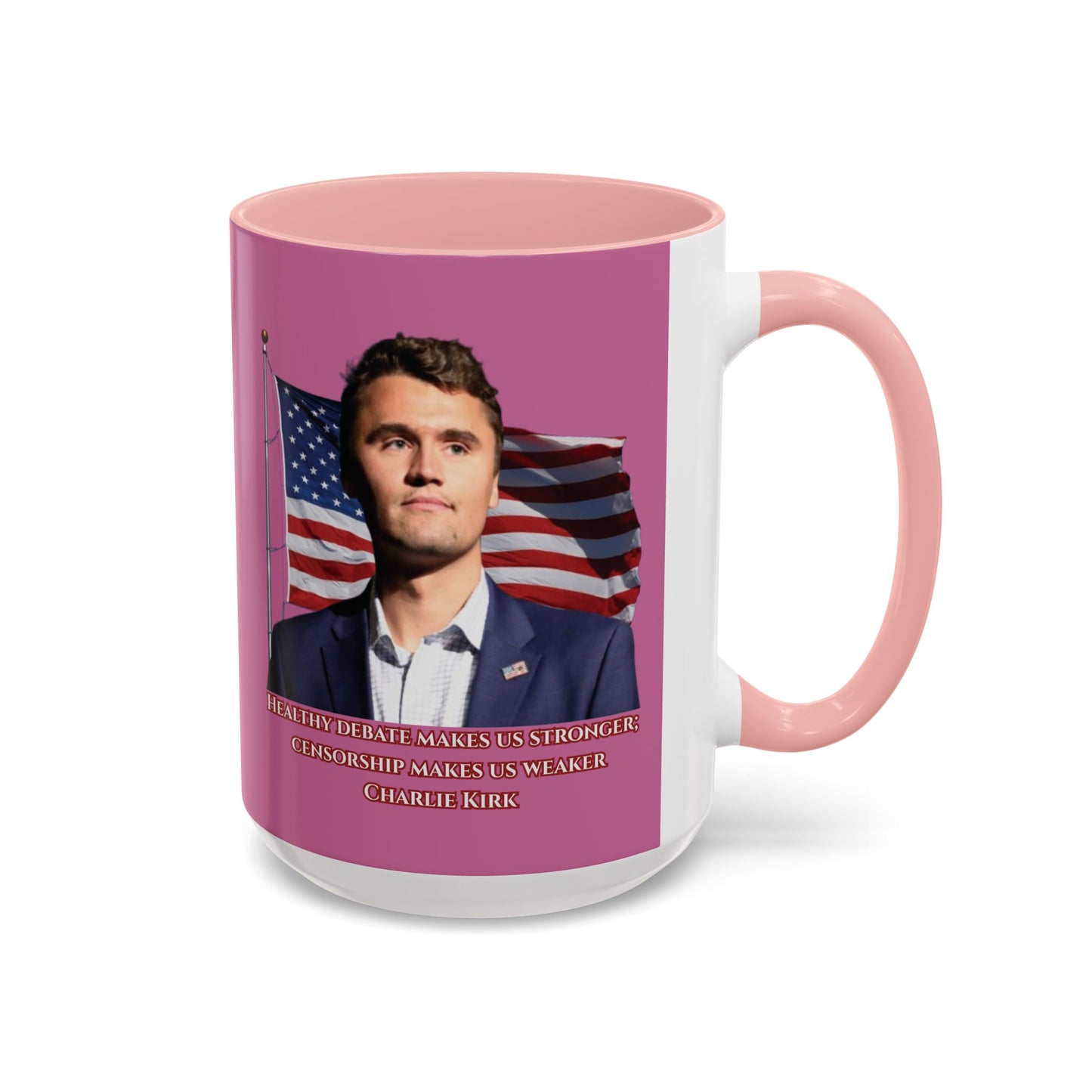 Charlie Kirk, Healthy Debate Pink Accent Mug by theGreenDragonTavern.shop