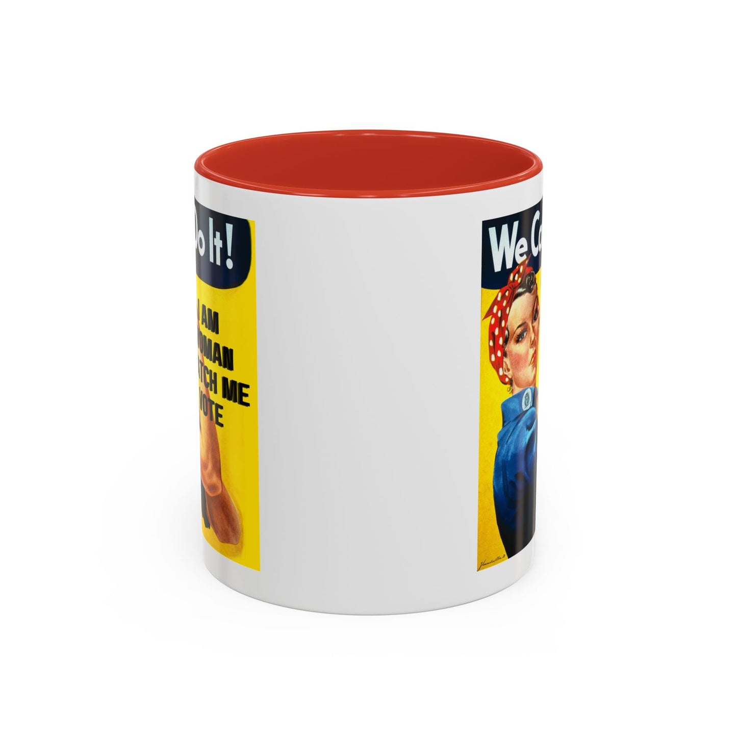 I Am Woman Watch Me Vote Rosie White Accent Mug by theGreenDragonTavern.shop