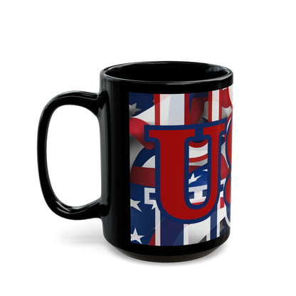 USA! USA! USA Red font Patriot Black Mug by theGreenDragonTavern.shop