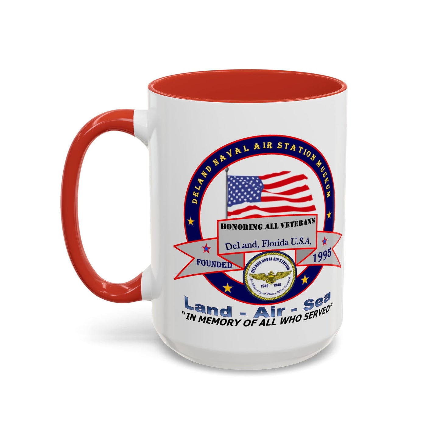 DNASM 2-sided, Founding & Student Art w/Navy Ring White Accent Mug by theGreenDragonTavern.shop