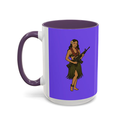 Hula Girl Packin' Heat Light Purple Accent Mug by theGreenDragonTavern.shop