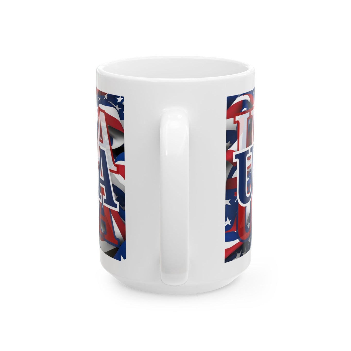 USA Blue font Center Patriot White Mug by theGreenDragonTavern.shop