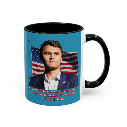 Charlie Kirk, Healthy Debate Turquoise Accent Mug by theGreenDragonTavern.shop