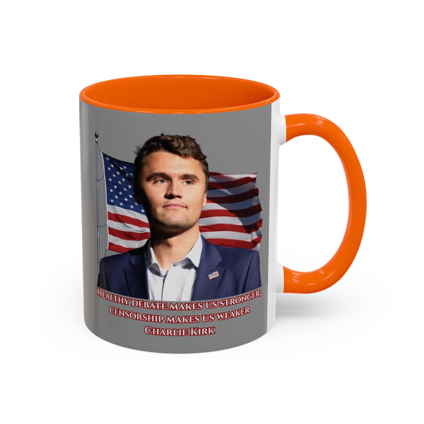 Charlie Kirk, Healthy Debate Grey Accent Mug by theGreenDragonTavern.shop