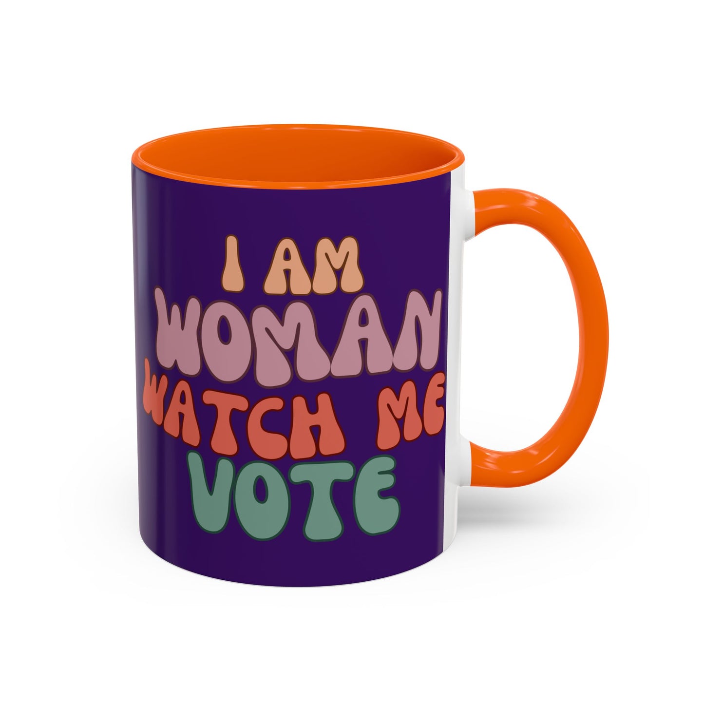 I Am Woman Watch Me Vote Dark Purple Accent Mug by theGreenDragonTavern.shop