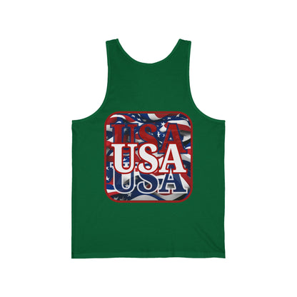 2-sided, Red WHITE and Blue USA Patriot Unisex Jersey Tank Top by theGreenDragonTavern.shop