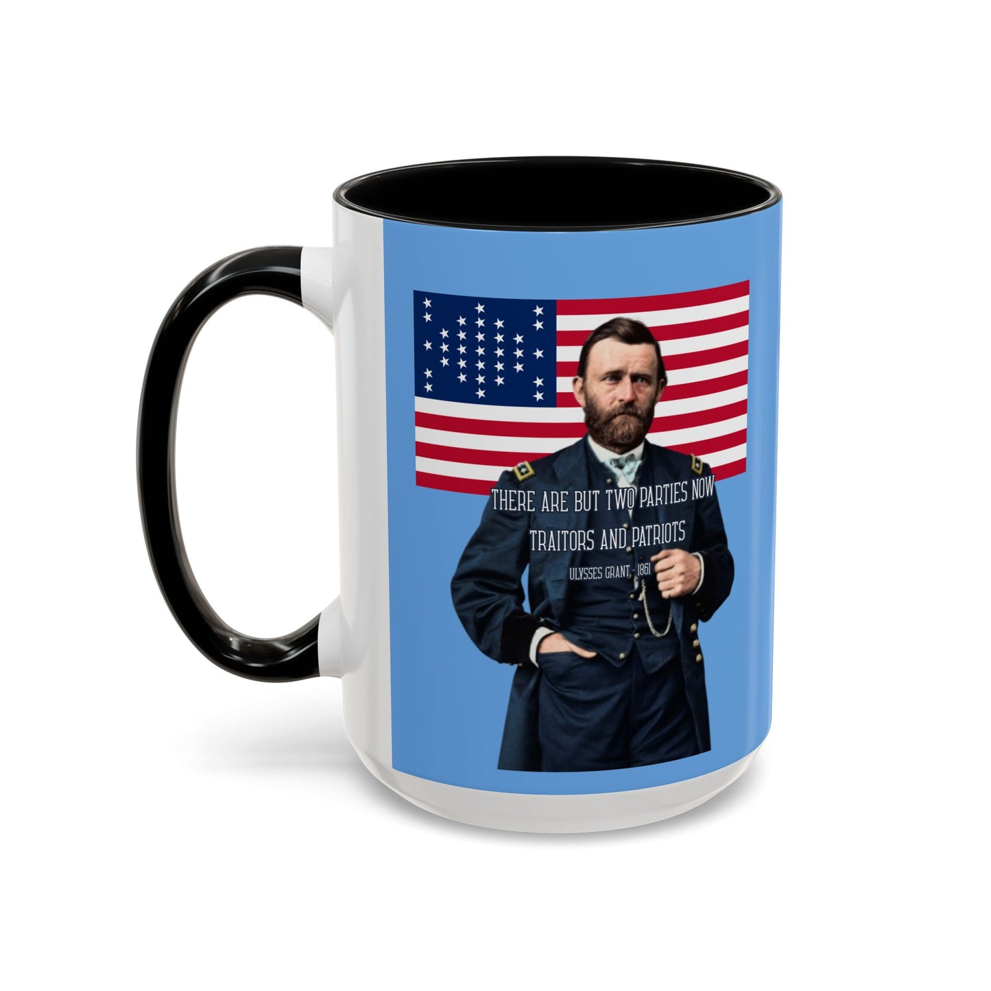 "Traitors and Patriots" Ulysses Grant Light Blue Accent Mug by theGreenDragonTavern.shop