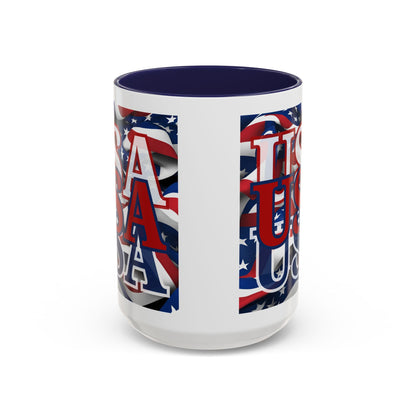USA Red font Center Patriot White Accent Mug by theGreenDragonTavern.shop