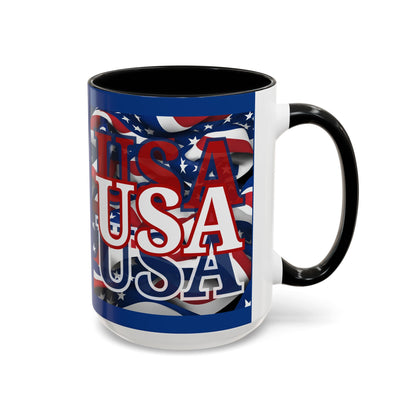 USA White font Center Patriot Blue Accent Mug by theGreenDragonTavern.shop