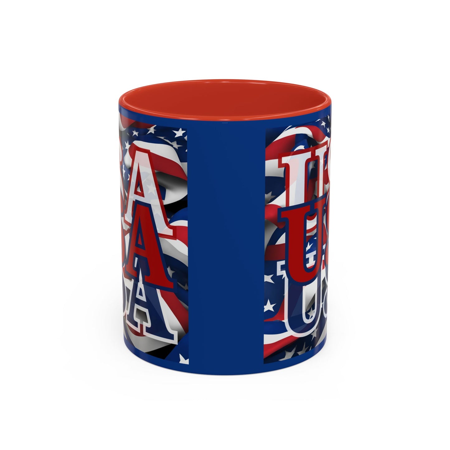 USA Red font Center Patriot Blue Accent Mug by theGreenDragonTavern.shop