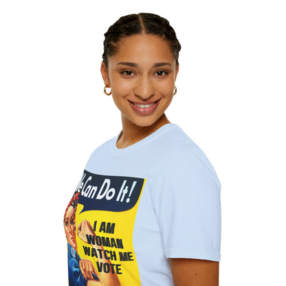 I Am Woman Watch Me Vote Rosie Light colors Unisex T-Shirt by theGreenDragonTavern.shop