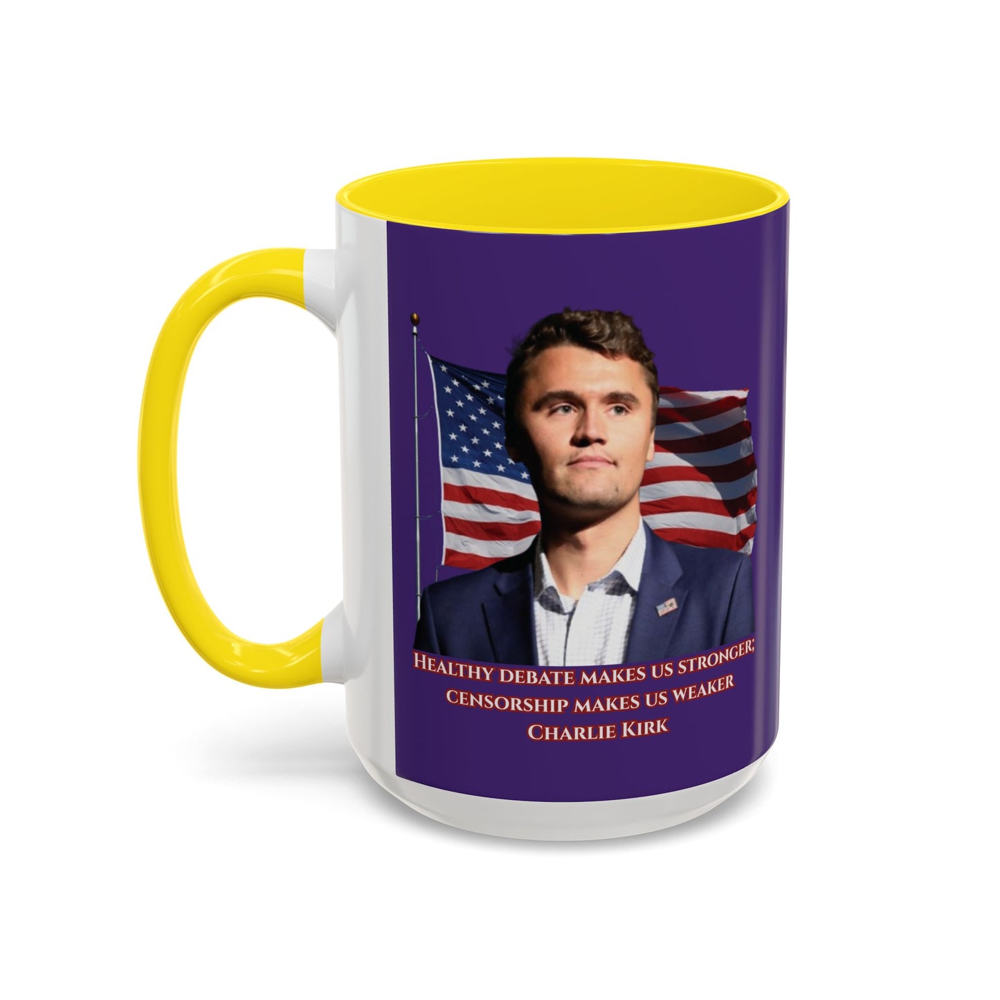 Charlie Kirk, Healthy Debate Purple Accent Mug by theGreenDragonTavern.shop