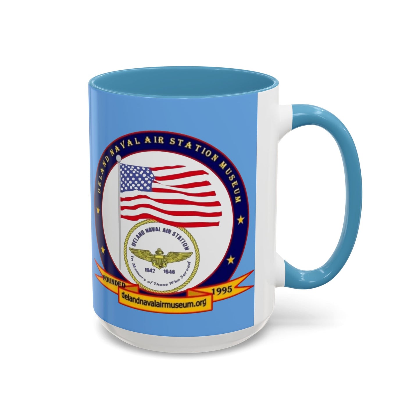 DeLand Naval Air Station Museum Light Blue Accent Mug by theGreenDragonTavern.shop