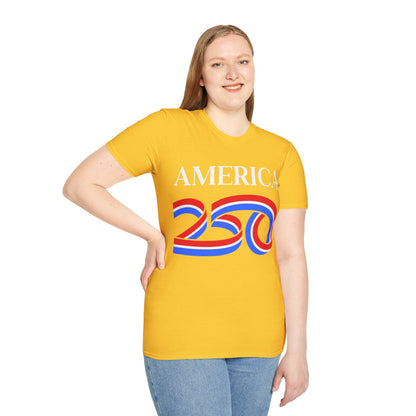 America 250 White font, Light colors, Unisex T-Shirt by theGreenDragonTavern.shop