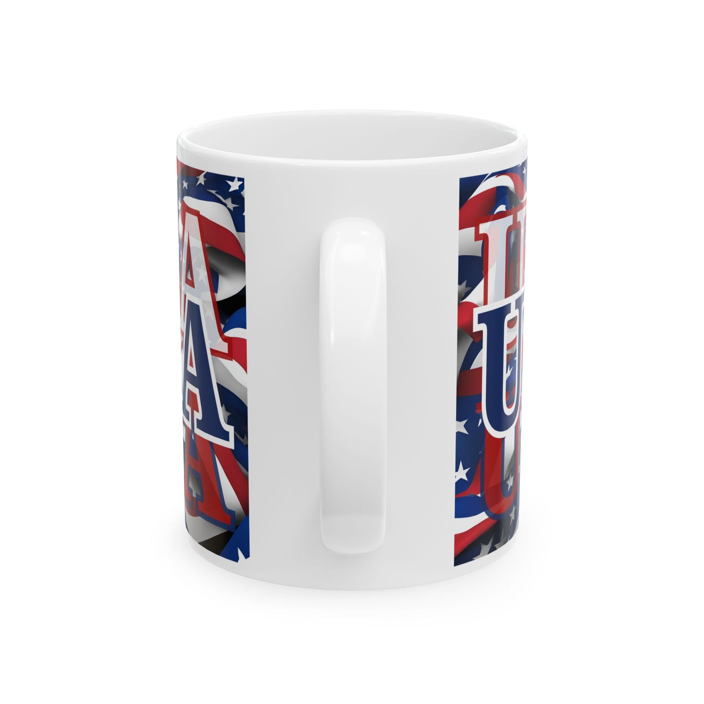 USA Blue font Center Patriot White Mug by theGreenDragonTavern.shop