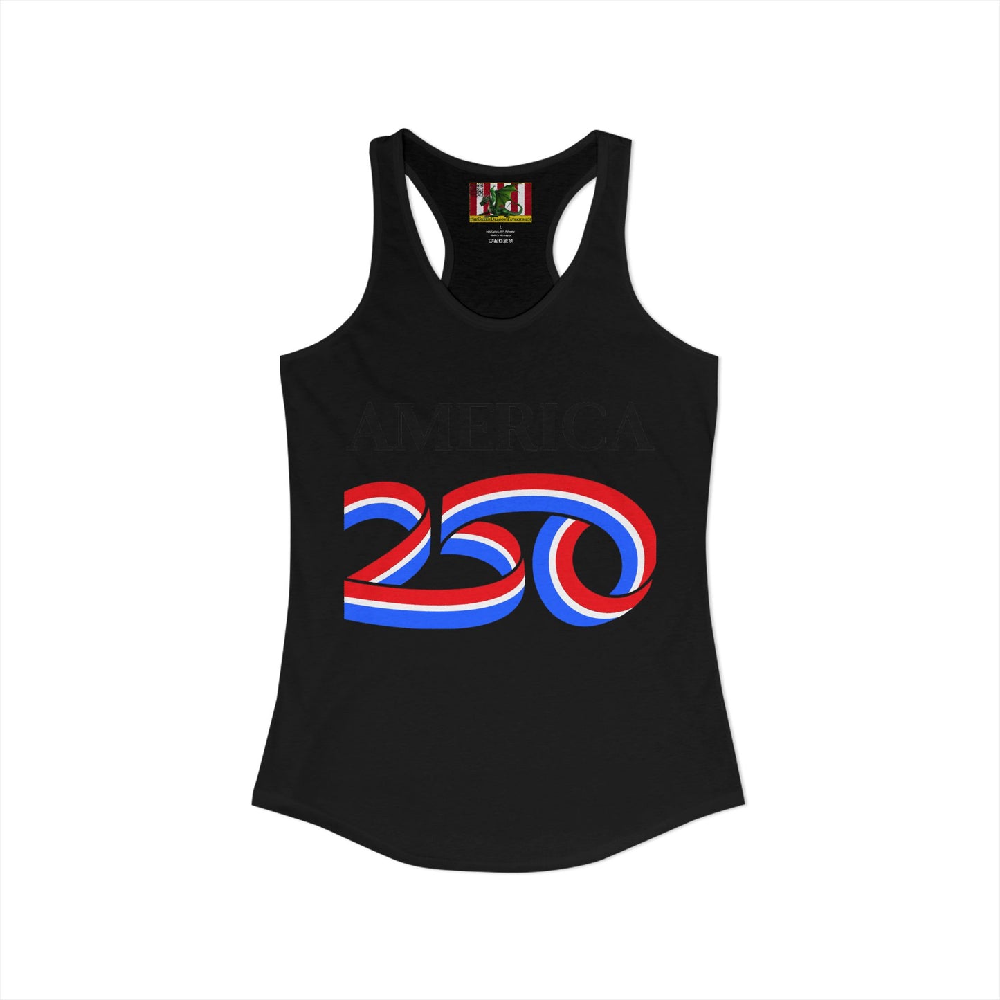America 250 Black font Women's Racerback Tank Top by theGreenDragonTavern.shop