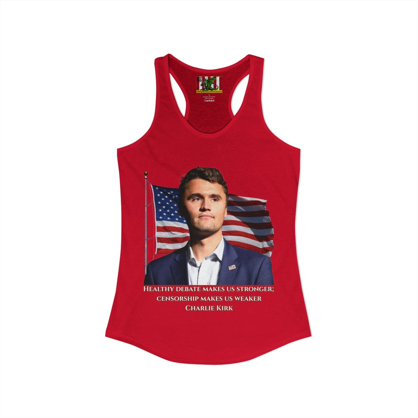 Charlie Kirk, Healthy Debate Women's Racerback Tank Top by theGreenDragonTavern.shop